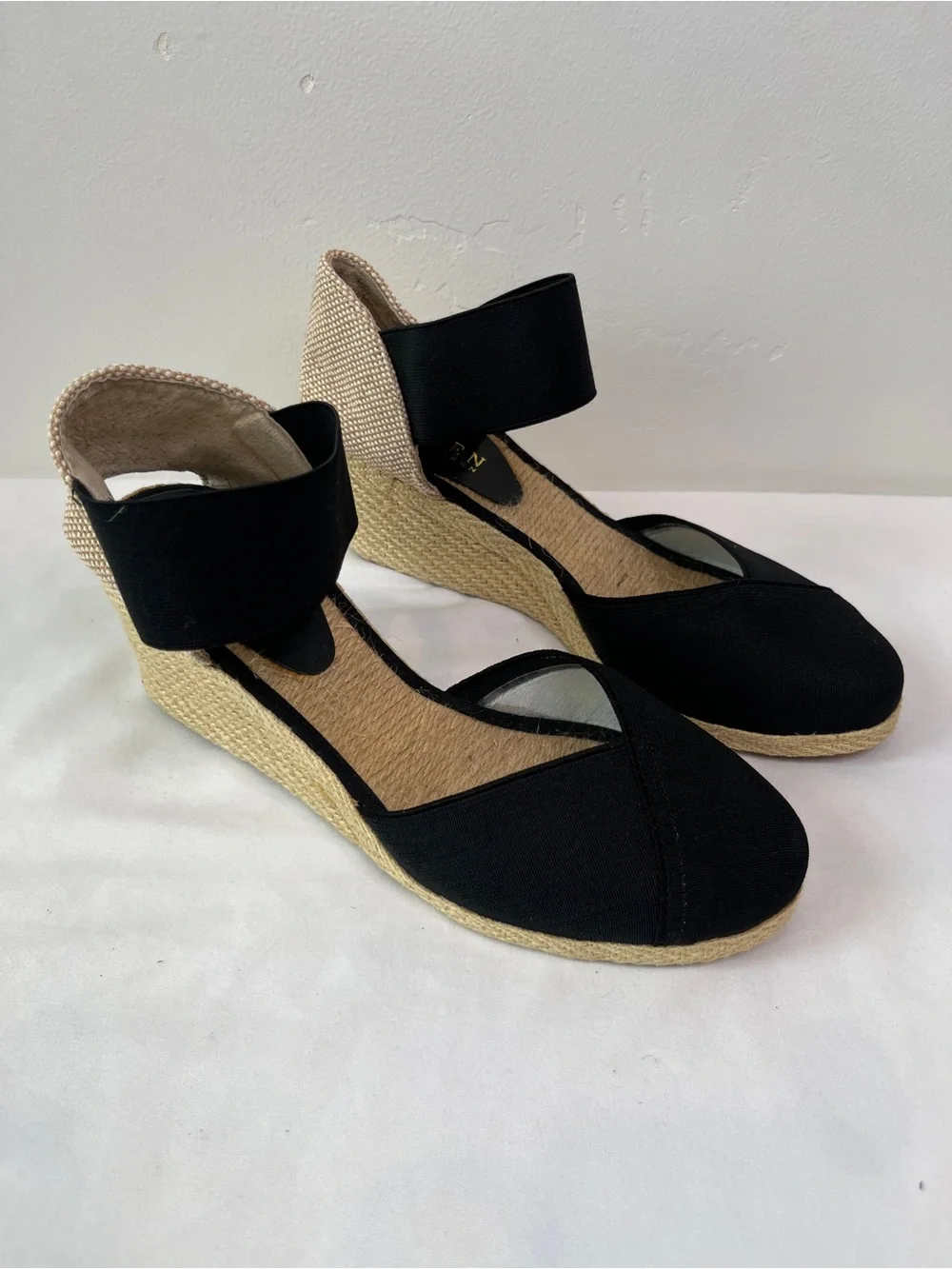 Lauren Ralph Lauren Charla Espadrille Wedge Sandals Black Ankle Strap Size 7.5B